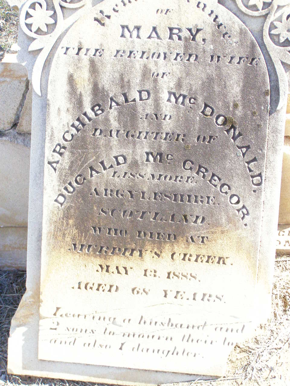 Murphys Creek cemetery, Linked To: <a href='i663.html' >Archibald McDonald</a>